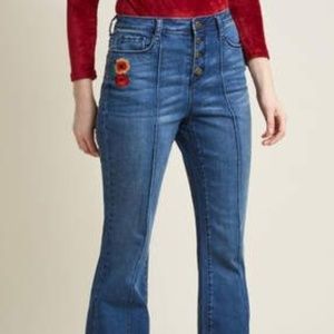 Modcloth Flared Jeans with Floral Embroidery